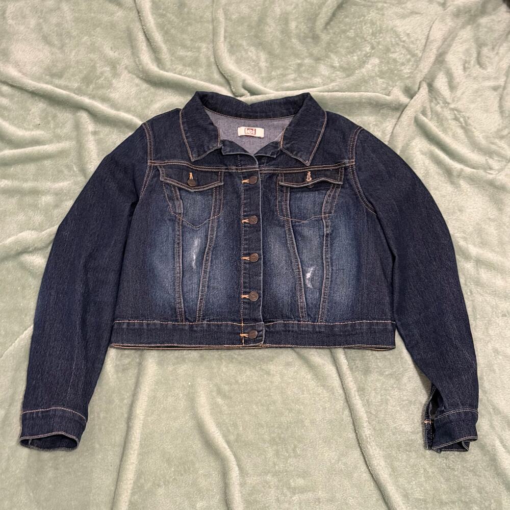 LEI Cropped Denim Jacket Dark Wash Juniors Large